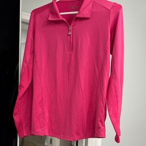 Long-Sleeve UV sun shirt. Zip Polo in Hot Pink